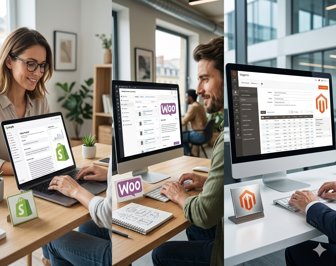 E-commerçants utilisant WooCommerce, Shopify et Magento